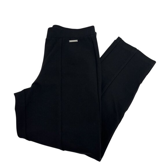 Michael Kors Women Black Mid-Rise Stretch Pull On Pants SZ M Straight Side Slits - Picture 8 of 12